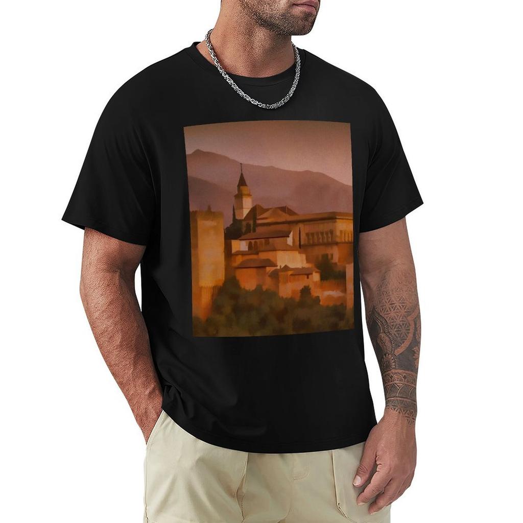Alhambra Travel Poster Granada Spain TShirt graphics Blouse Clothing men tshirt