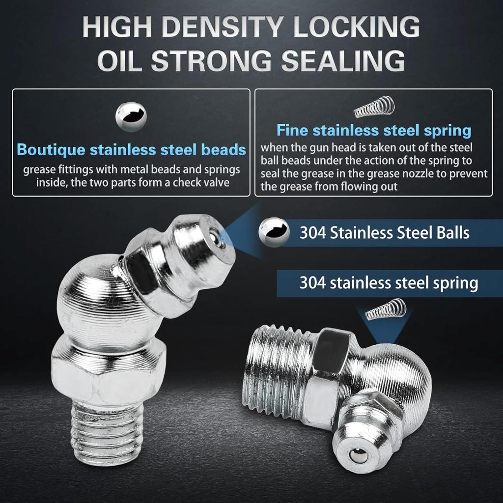 60Pcs Grease Fittings Kit, 1/4 & 1/8 Inch BSP Grease Zerk Fittings Assortment With 90 Degree, 45 Degree, And Straight Angle For Automotive, Tractors,