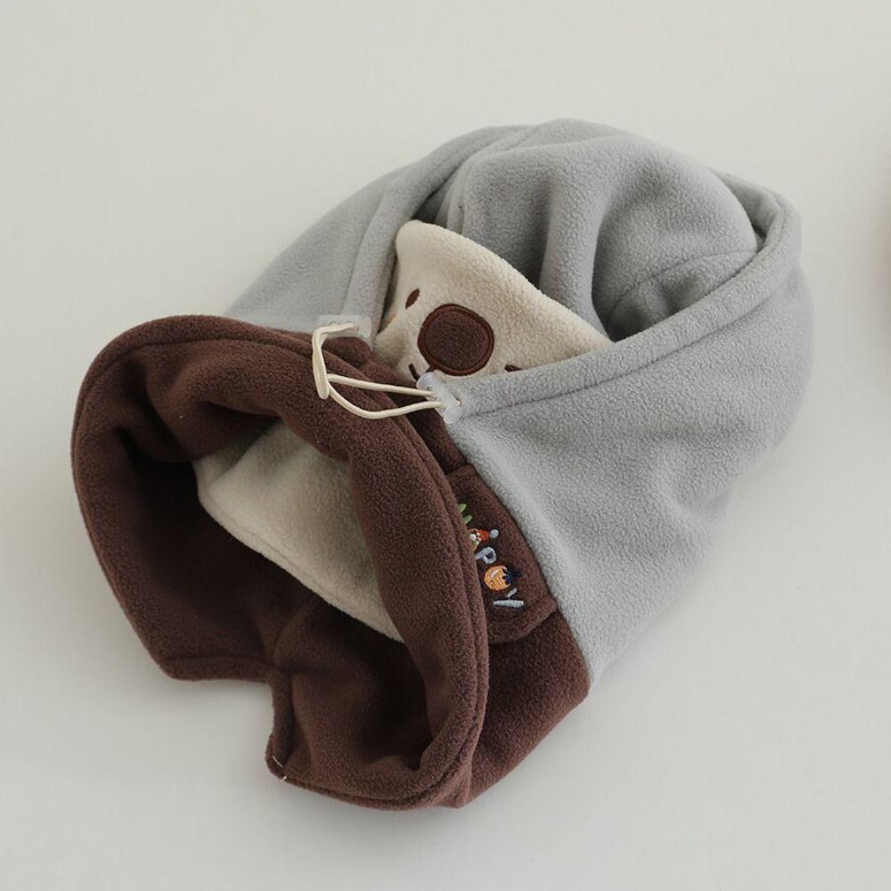 Windproof Kids Winter Fleece Hat Ear Flaps Pullover Beanie New Integrated Scarf Hat Boys Girls