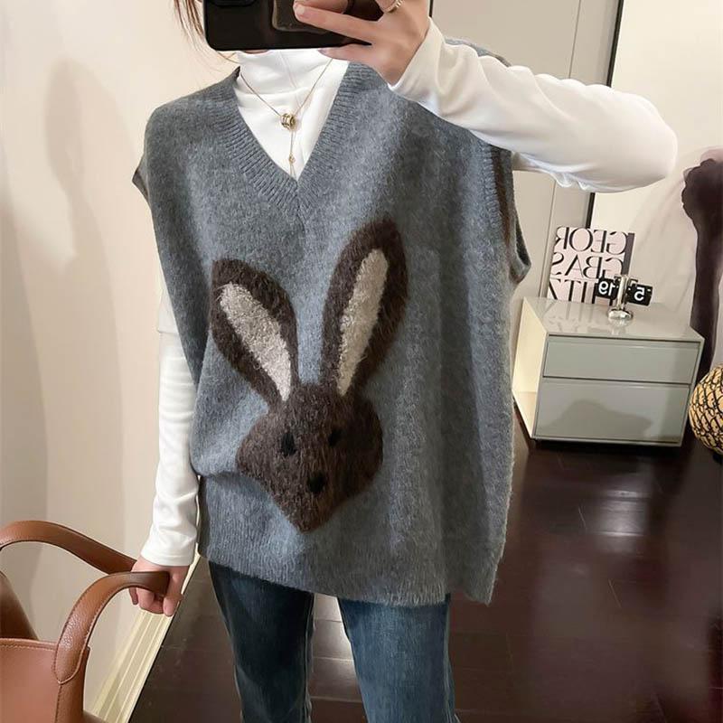 Sleeveless Knitted Vest Women Autumn and Winter Loose Slim Hundred Canvas Pullover Vest Top