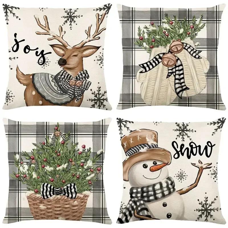 40/45cm Christmas  Cotton Linen Decorative Navidad Elk Snowman Santa Tree Cushion Cover Sofa Pillow Case