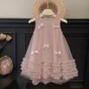 Girls' Summer Sleeveless Three-dimensional Bow Mesh Dress