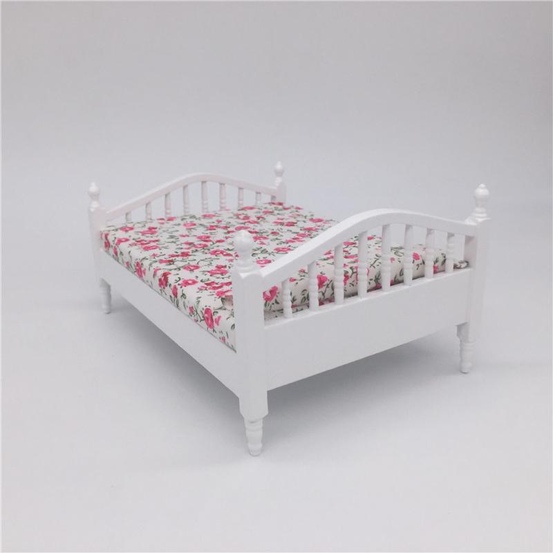 1:12 Mini Dollhouse Furniture Fresh Rose Bedroom Linen Double Bed Bedroom Mini Furniture