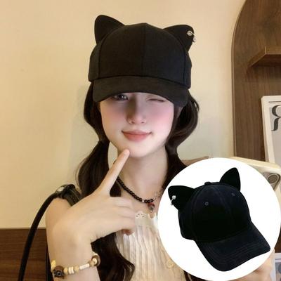 Casual 3D Cat Ears Baseball Cap Sun Protection Hard Top Visor Baseball Hats Adjustable Peaked Cap For Man Women