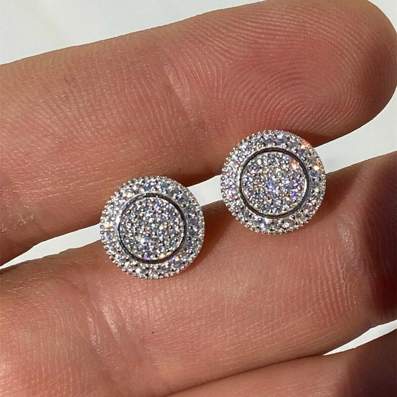 Hip-Hop Zircon Round Stud Earrings, High-End Trendy Men And Women Simple And Versatile Internet Celebrity Earrings, Temperament Classic Earrings