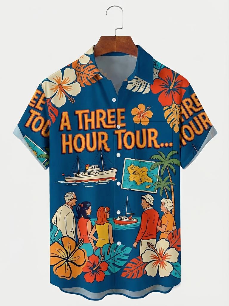 Vacation Floral Travel Print Men'S Button-Up Short Sleeve Hawaiian Shirt