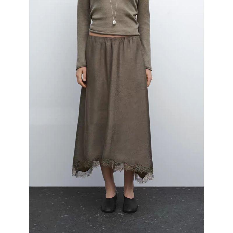 Za2025 Summer New Women clothes French style Lace Hem Draping Effect Elegant Skirt 05204583 710