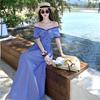 Korean Fashion High-Waisted A-Line Maxi Dress Summer V-Neck Sleeveless Lace-Panel Checkered Elegant Long Dress for Women
