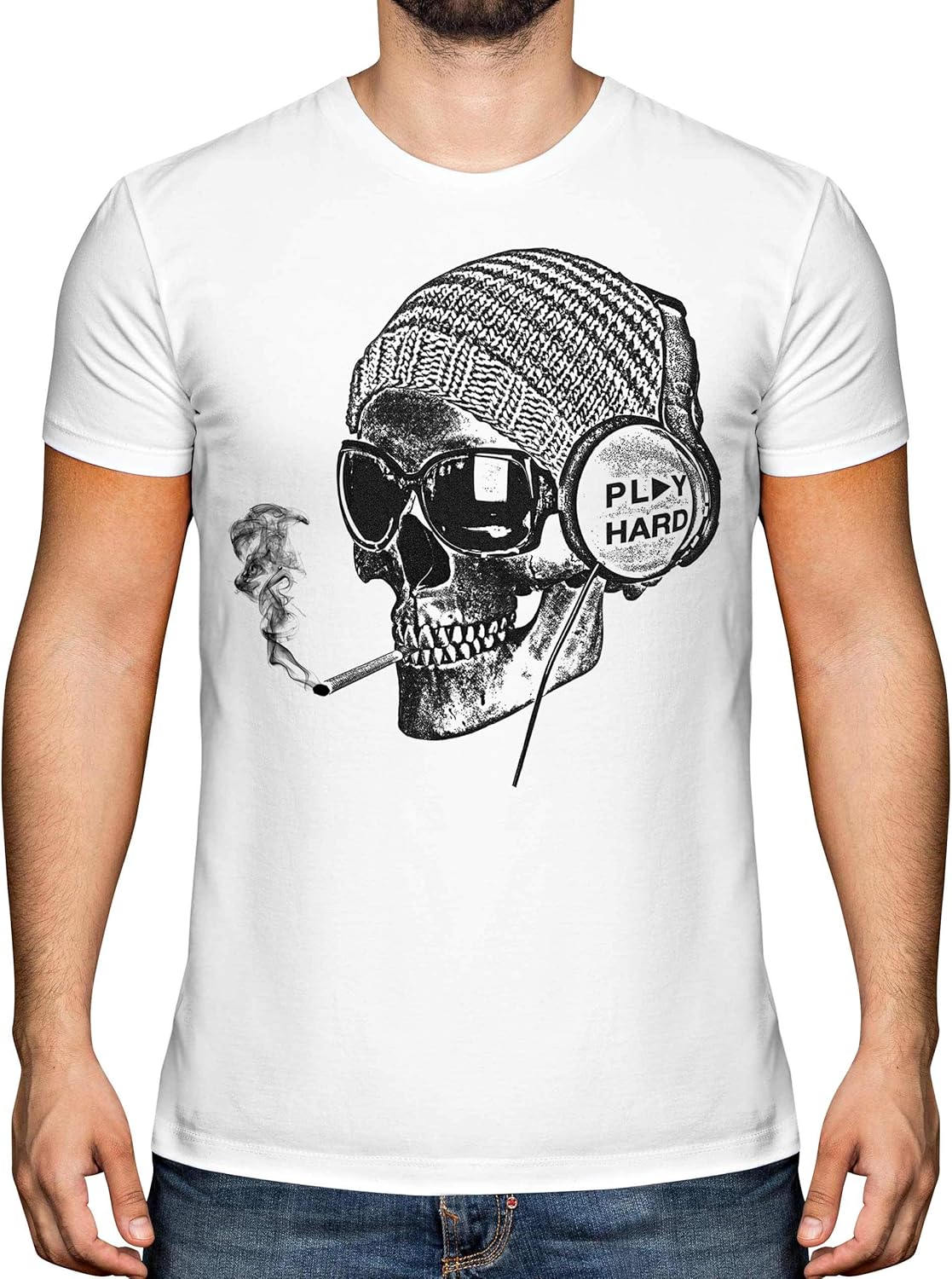 Graphic Men s T-Shirt Work Hard Play Hard: Smoking Skull Cotton Tee for Men 3XL