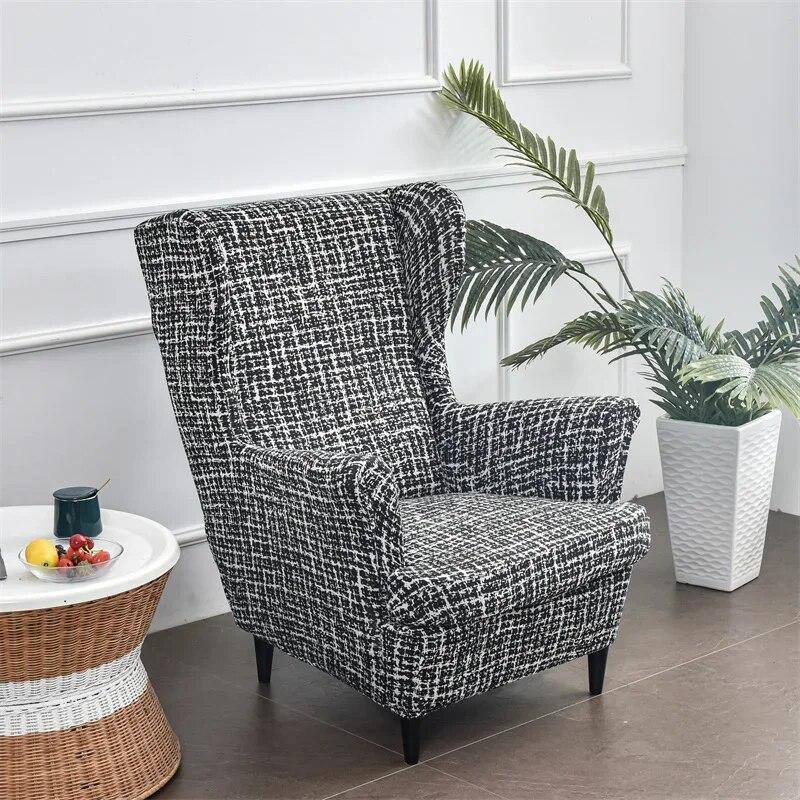 Floral Sloping Arm King Armchair Cover Elastic Armchair Slipcover Wingback Wing Sofa Back Chair Cover Elastic Chair Slipcover