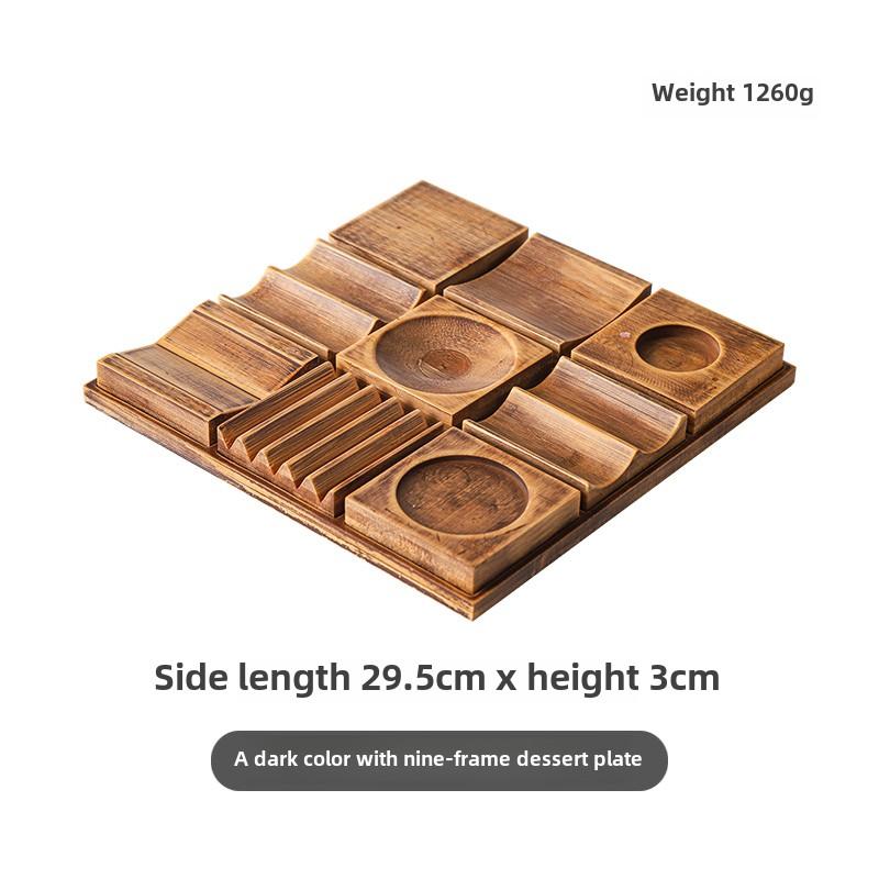 Japanese Wooden Snack Tray 9-Compartment Dessert Platter Specialty Plates for Mooncakes and Pastries Restaurant Tableware Set