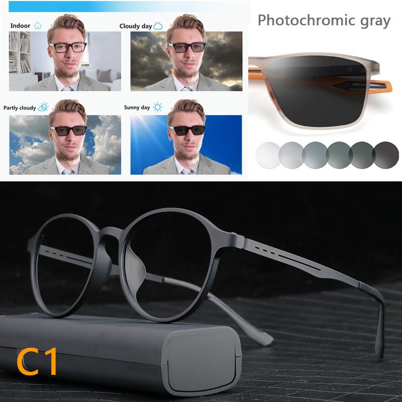 

Ultralight Titanium Retro Round Anti Blue Light Photochromic Reading Glasses For Men Computer Presbyopic Eyeglasses Women +125