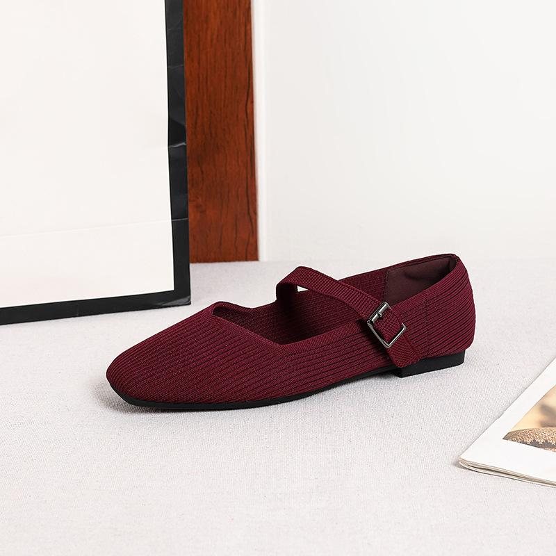 Women's Square Toe Mary Jane Flats Casual Ballet Shoes Walking Shoes with Adjustable Strap Slip On Comfortable Work Flats Soft Dressy Shoes for Women