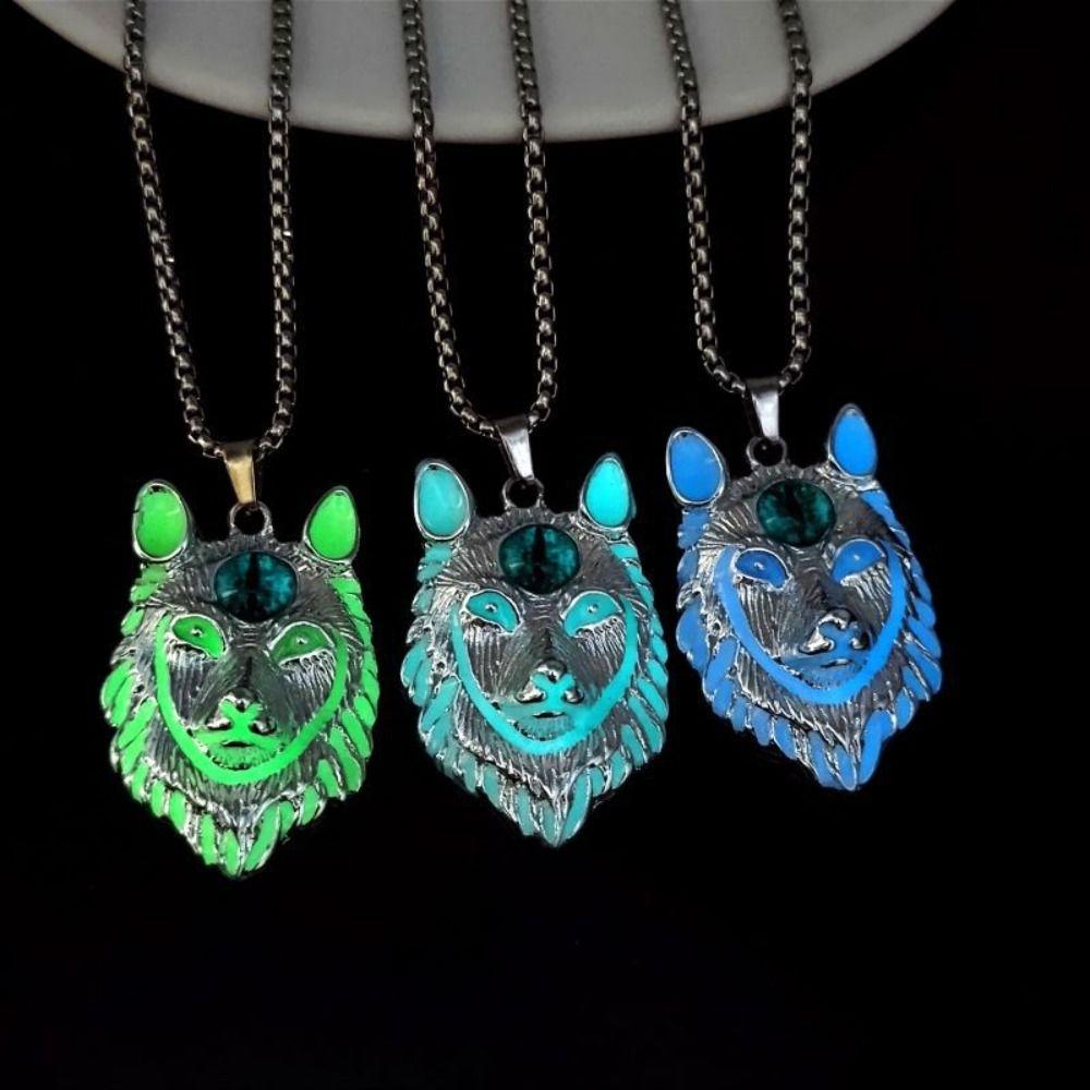 Zinc Zinc Alloy Luminous Pendant Necklace Lion Wolf Hip Hop Neck Chains Cool Halloween Necklace  Party