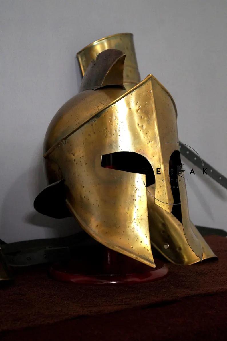 

Spartan Costume: Medieval 300 Warrior Helmet, Leg Greaves & Arm Bracers золотий