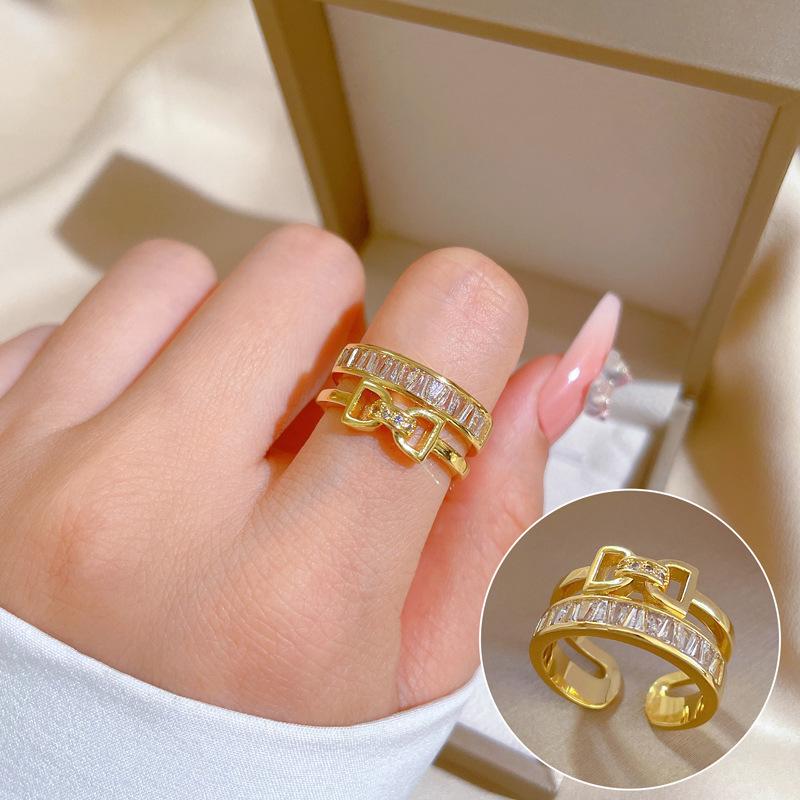 Design Wind Geometric Diamond Bead Ring Women'S Cold Wind Open Ring