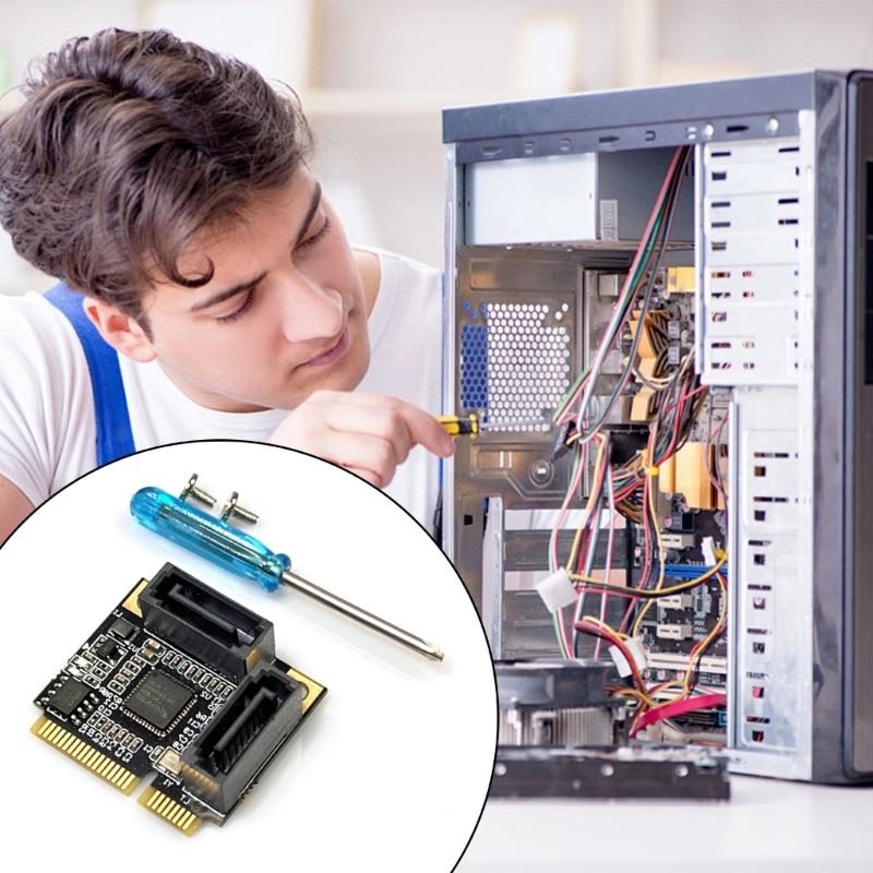 Mini PCIE Adapter to 2 Port SATA3.0 6Gbps Fast Speed Expansion Card ASM1061 Controller for Computer Desktop Accessories