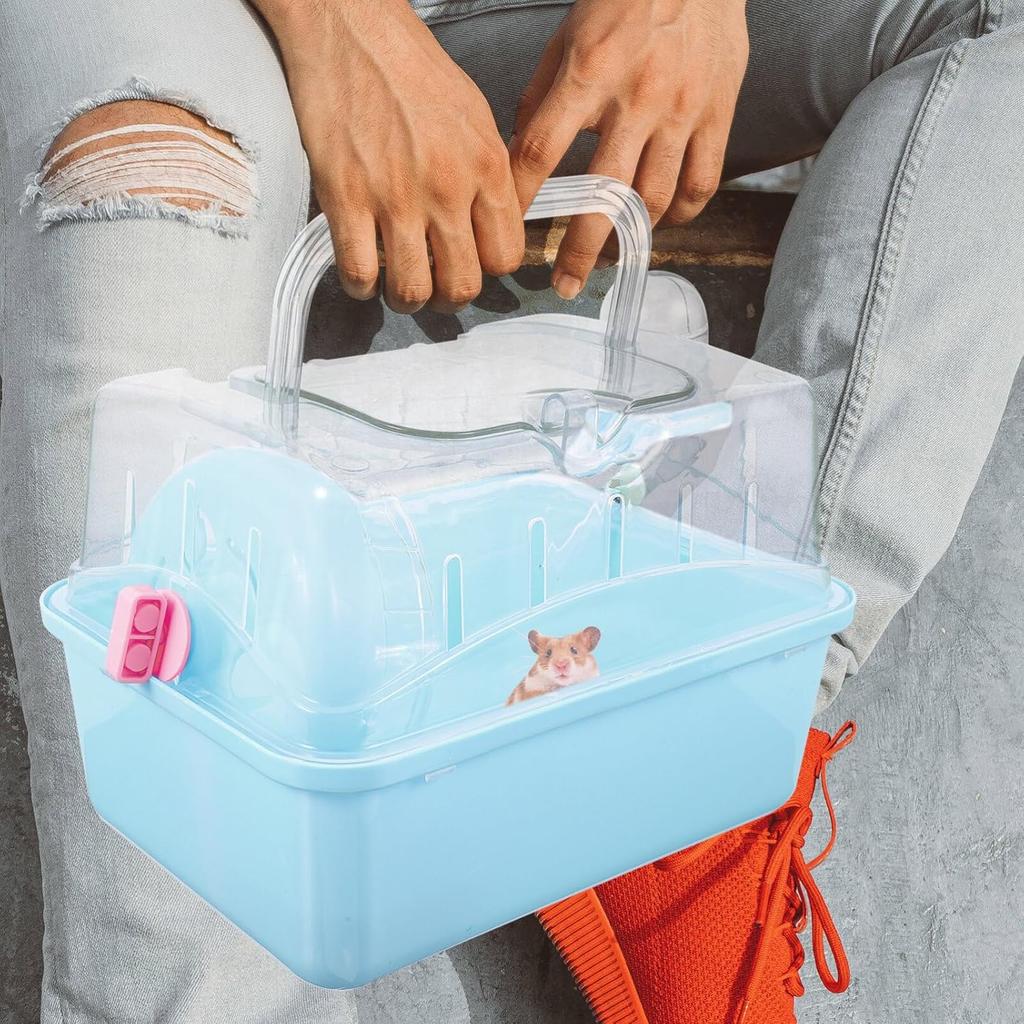 POPETPOP Portable Hamster Cage - Hamster Carrier Hamster Carry Case with Water Bottle Small Animal Travel Cage for Gerbil Hedgehog Squirrel
