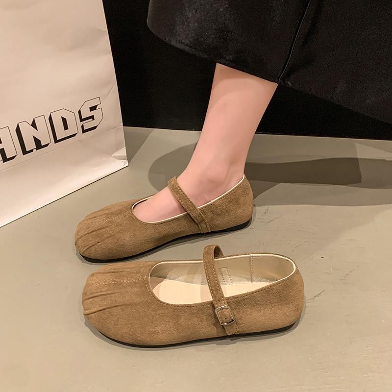 Flat-bottomed suede Mary Jane single shoes women's new spring and autumn retro shallow mouth French gentle evening shoes