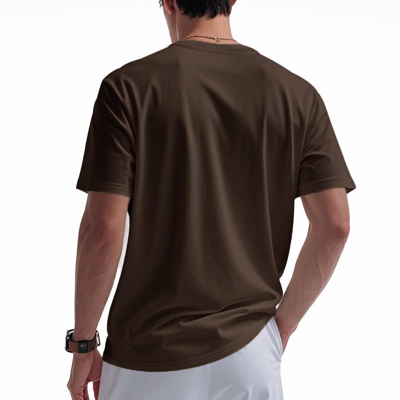 Herenlos V-hals Henley T-shirt met zak en korte mouwen.