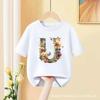Floral AZ Kids Tshirt 26 Letters Cute ABCD Cartoon Short Sleeve Tee for Girls Summer Fashion Polyester Fabric