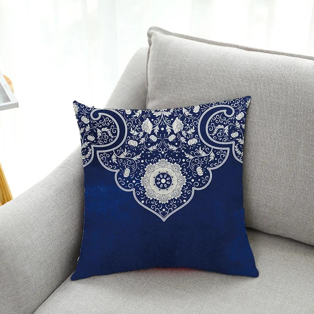 Office Living Room Home Pillowcase Blue and White Porcelain Printed Pillowcase Car Ornaments