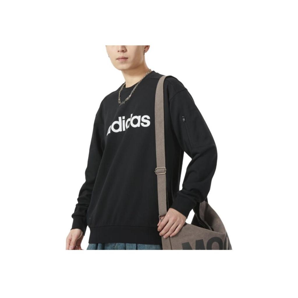 Adidas Letter Print Loose Fit Long Sleeve Sweatshirt Men Sweatshirt Black JJ0420