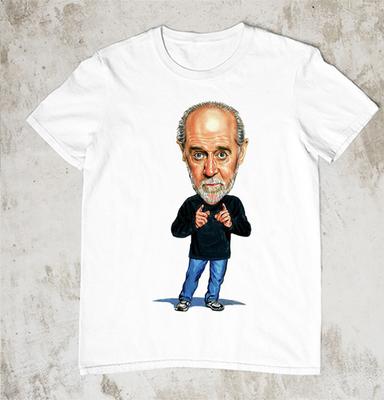 George Carlin Karikatur Schauspieler Signiertes T-Shirt Alle Größen S bis 4XL Weiß MR003 Unisex T-Shirt