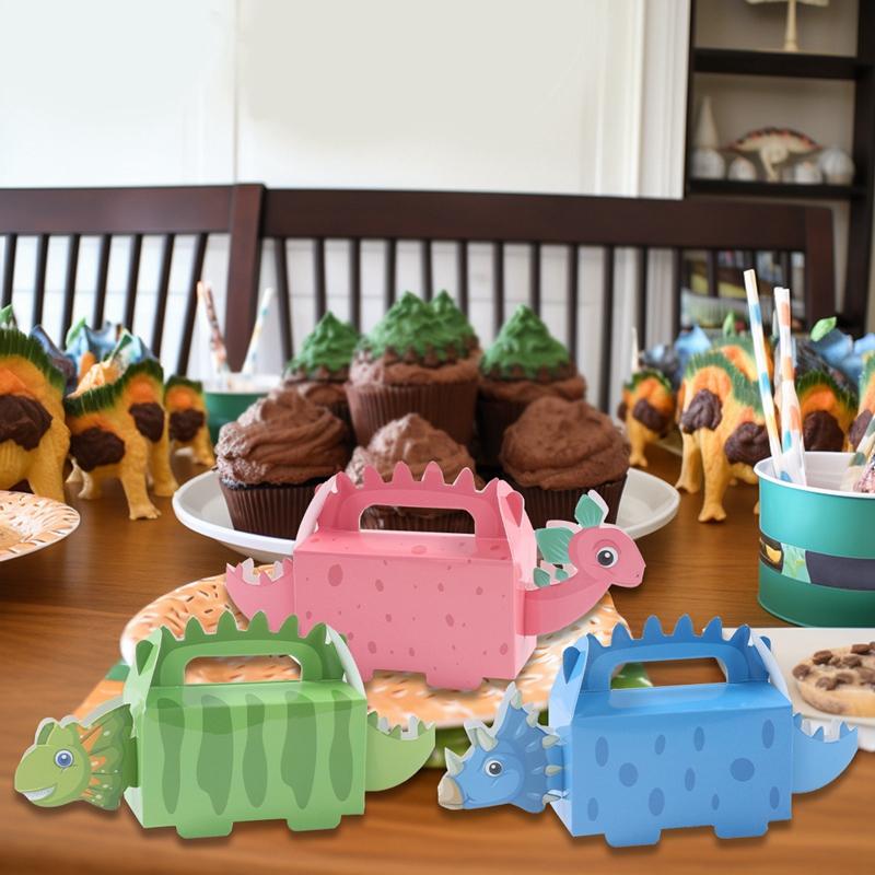 New 6Pcs Cute Dinosaur Shaped Candy Boxes Happy 1st Birthday Party Decor Kids Boy Gifts Packaging Box Dino Baby Shower Supplies Box