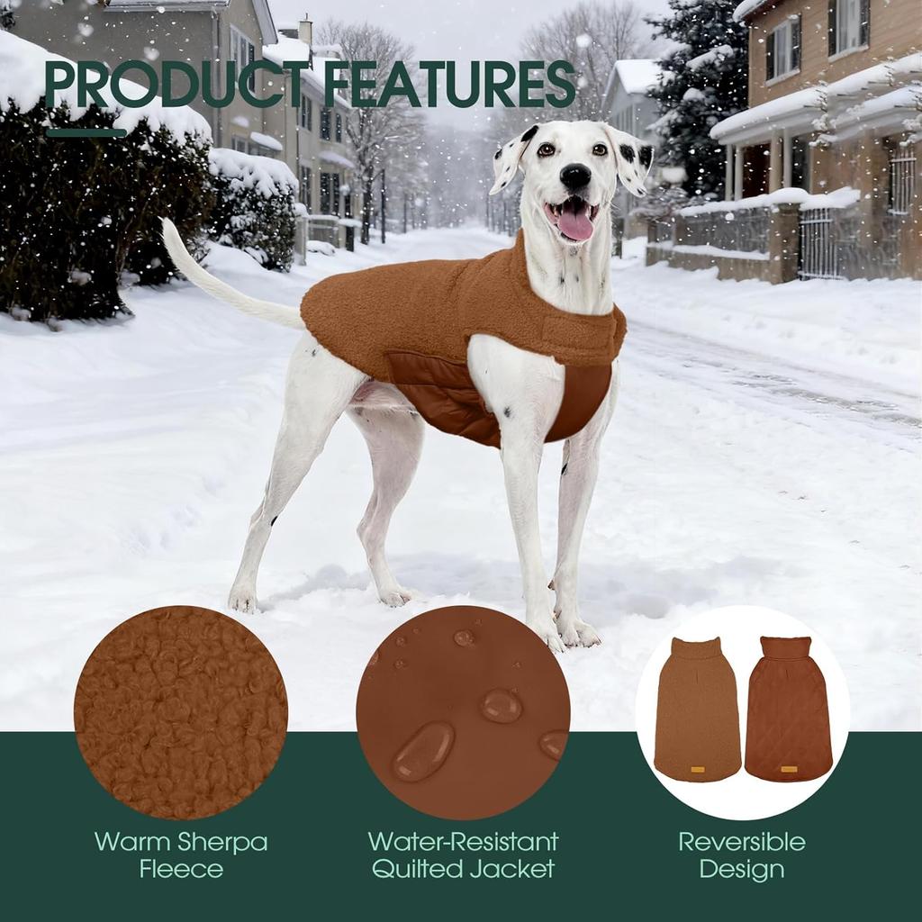 Kuoser Reversible Dog Coat – Warm Fleece & Quilted Waterproof Dog Jacket, Double-Sided Cold Weather Dogs Winter Coat with Harness Hole, Windproof
