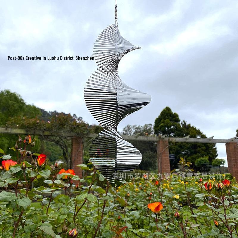 Sino de Vento Espiral 3D em Aço Inoxidável para Decoração de Jardim Exterior