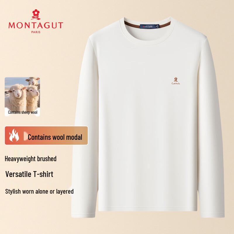 Montagut Men's Wool-Blend Modal Crew Neck Long Sleeve T-Shirt