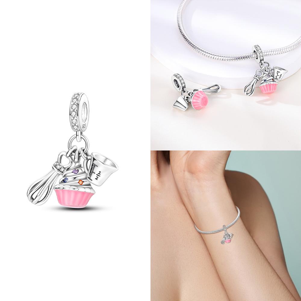 Cute Lovely Butterfly Perfume Girl Dangle Original Pink Charms Charms Beads Fit Bracelet Pendant Making For Woman Jewelry Gift