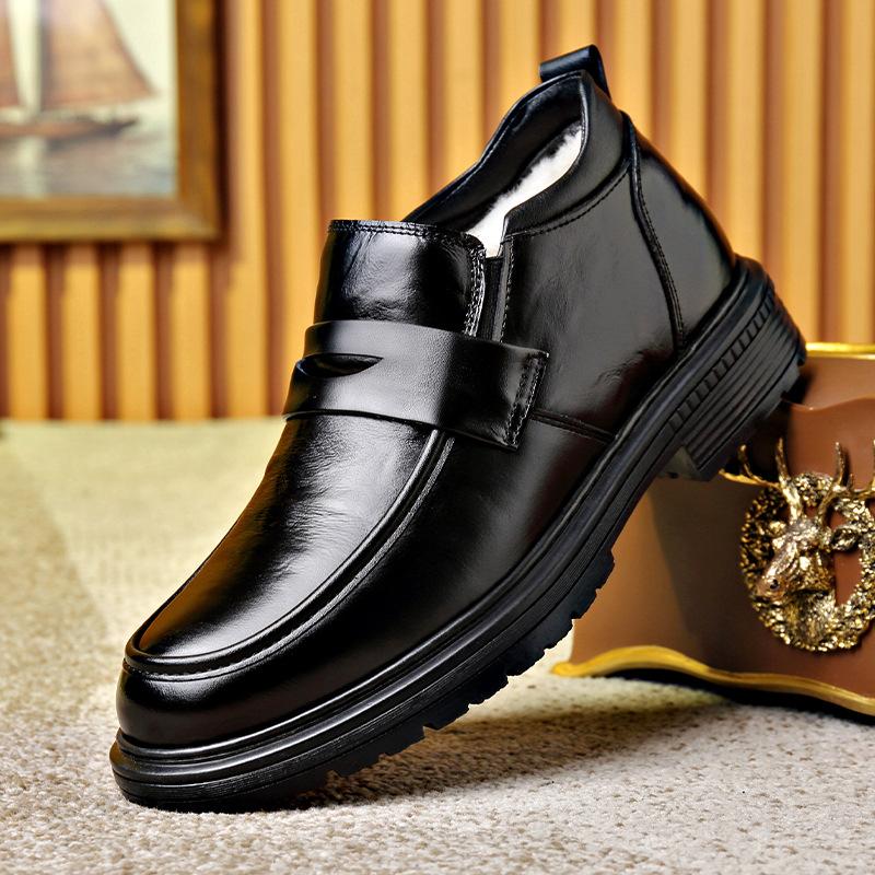 Autumn and Winter Wool Men's Leather Shoes High Quality  Leisure Business and Office Outdoor Warm Gentleman Shoes