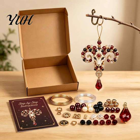 DIY Keyring Decoration Materials 12 Zodiac Beaded Ornament Kit, Constellation Pendant Making Craft Set Creative Art Project for Students Keychain Bag