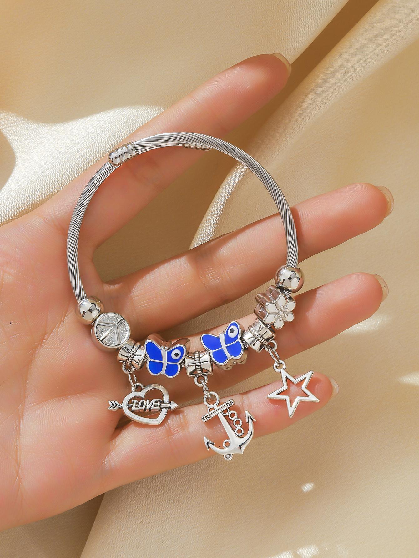 

Panjia DIY bead bracelet multi-element pendant stainless steel daily personality versatile gift for girlfriend and best friend