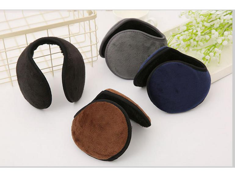 Men's Plus Velvet Thick Plush Winter Ear Warmers with Solid Color Rear-Worn Design for Cold Protection