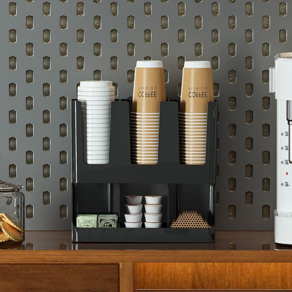 6 Compartments Upright Paper Cup Dispenser Multi-Functional Stackable Cup Organizer Rack Space Saving Stable Bar Cup Storage