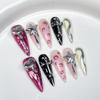 10 Pcs Long Almond Handmade Press On Nails With Heart Decoration Fake Nail Tips Stick On False Nails For Women