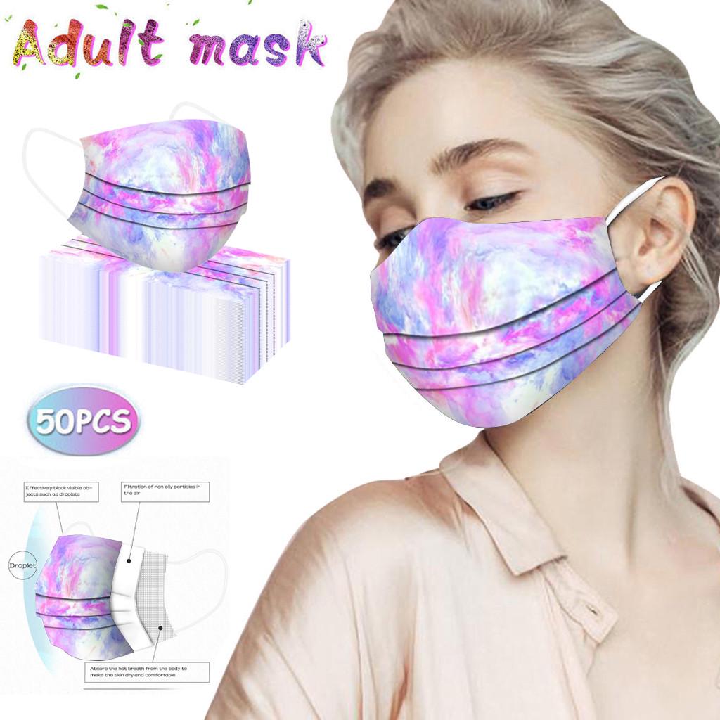 

50 шт. Модная одноразовая трехслойная маска для лица для взрослых с принтом тай-дай розовый