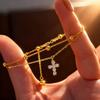 Fashion Gold Color Double Layers Crystal Cross Copper Chain Bracelet For Women Girls Adjustable Charm Bracelet Jewelry Gifts