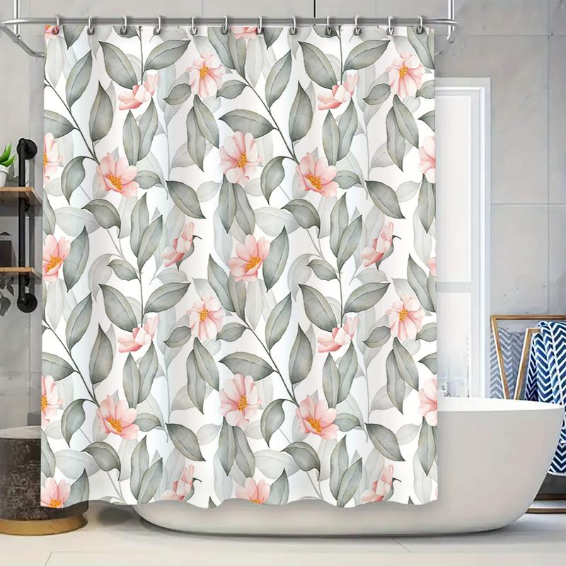 Pink Floral Bath Shower Curtain Waterproof Decorative Bathroom Decor 180x274cm