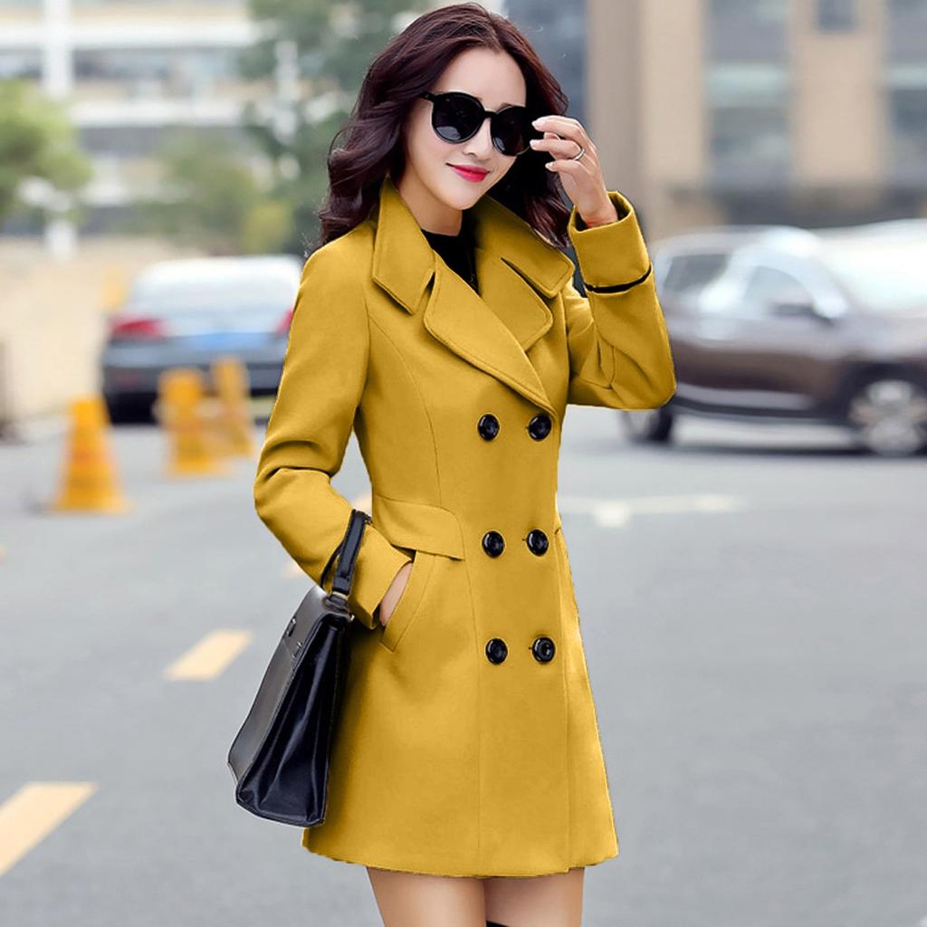 Women Wool Double Breasted Coat Elegant Long Sleeve Work  Fashion Jacket
