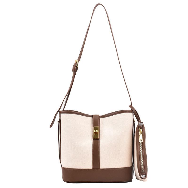 

Холщовая сумка женская новая 2025 модная ретро модная сумка через плечо сумка-мессенджер нишевый дизайн контрастный цвет сращивание сумка-ведро
