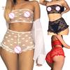 Women Erotic See Through Heart Print Underwear Set Tube Top Lace Micro Shorts