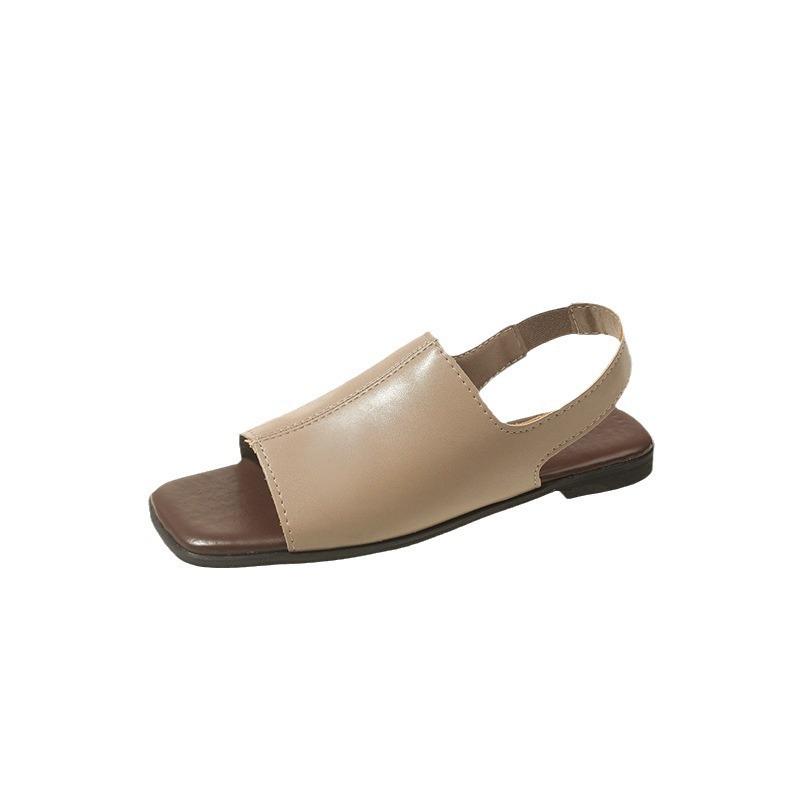 South East Asia Foreign Trade Large Size Elastic Band Flat Bottom Square Head Sandals Women's New Outer Wear Open-toed Beach Cool Slippers