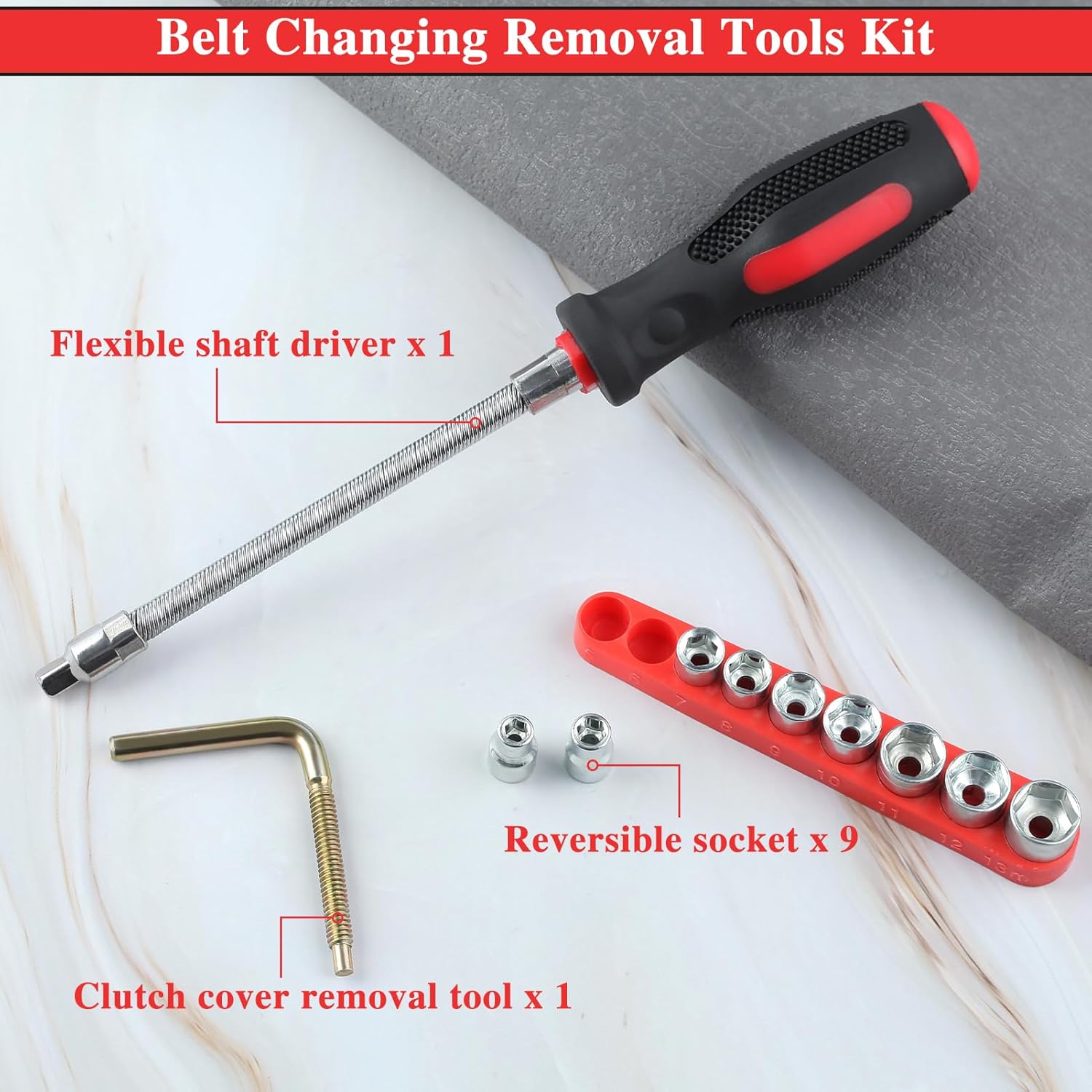 Belt Changing Tool Clutch Cover Removal Tool with Reversible Socket, Belt Changing Removal Tools Kit, Belt Removal Tools Kit Compatible with Polaris