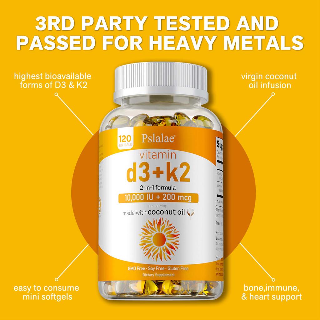 Vitamin D3+K2 Komplex Kapseln, für Kalziumaufnahme, Knochengesundheit, Gelenkpflege und Immunstärkung; Geeignet für Erwachsene.