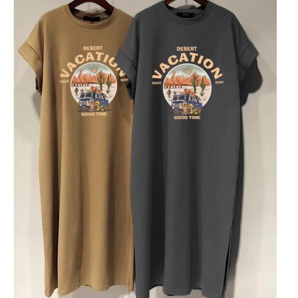 Vară Nouă Rochie Tricou cu Mânecă Scurtă Imprimată pentru Femei, Stil Coreean Larg și Casual Mărimi Mari Rochie cu Mâneci Fluture Rochie Lungă