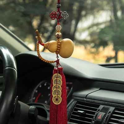 Chinese Knot Car Pendant  Natural Gourd Five Emperor Coins Rearview Mirror Pendant Tassel Copper Coin Gourd Auspicious Car Decor